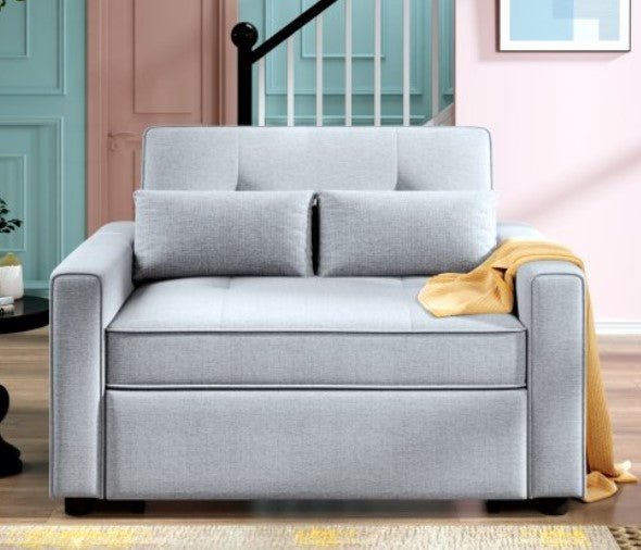 Pull Out Sofa Bed, 48" Convertible Sleeper Sofa Bed, Multi-Functional Adjustable Single Bed Chair with USB Port and 2 Pillows, Small Couches for Small Spaces, Gray