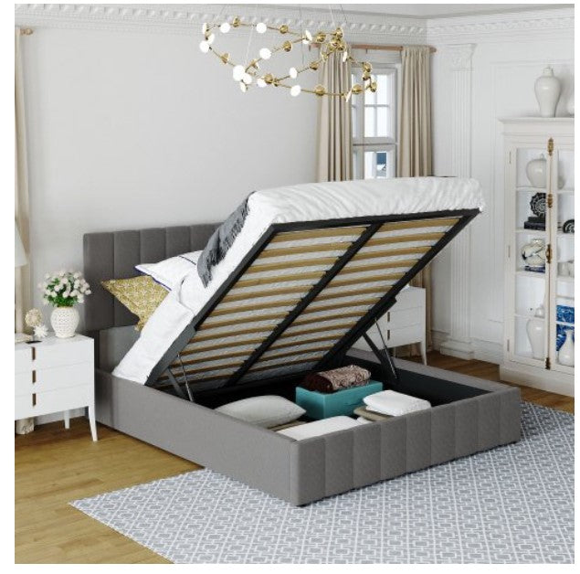 Queen Size Upholstered Platform Bed with Storage Underneath, Queen Bed with Headboard and Gas Lift Up Storage, Wooden Bed Frame with a Hydraulic Storage System,Gray