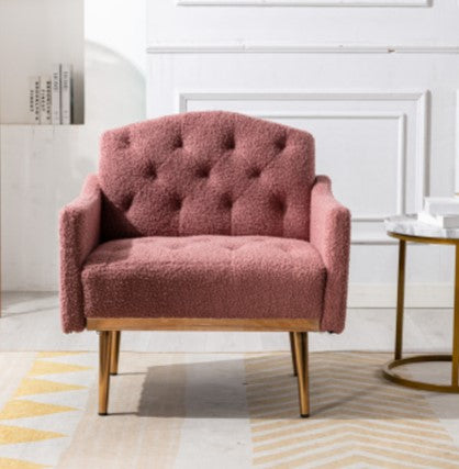 Modern Tufted Upholstered Accent Chair Armchair,Leisure Single Sofa with Rose Golden Legs,Reading Chair for Living Room Bedroom Office Club, Brush Pink Teddy