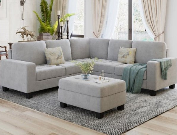 Sectional Corner Sofa L-shape Couch Space Saving with Storage Ottoman & Cup Holders Design for Large Space Dorm Apartment