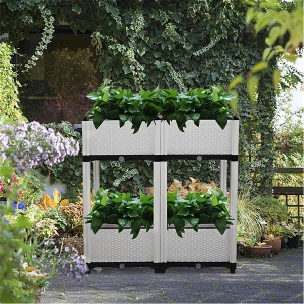 Set of 4 Raised Garden Beds with Brackets, Elevated Garden Bed Kit Patio Flower Plant Planter Box Vegetables Planting Container Fence Indoor Outdoor for Porches Decks Balconies Yard Gardening, White