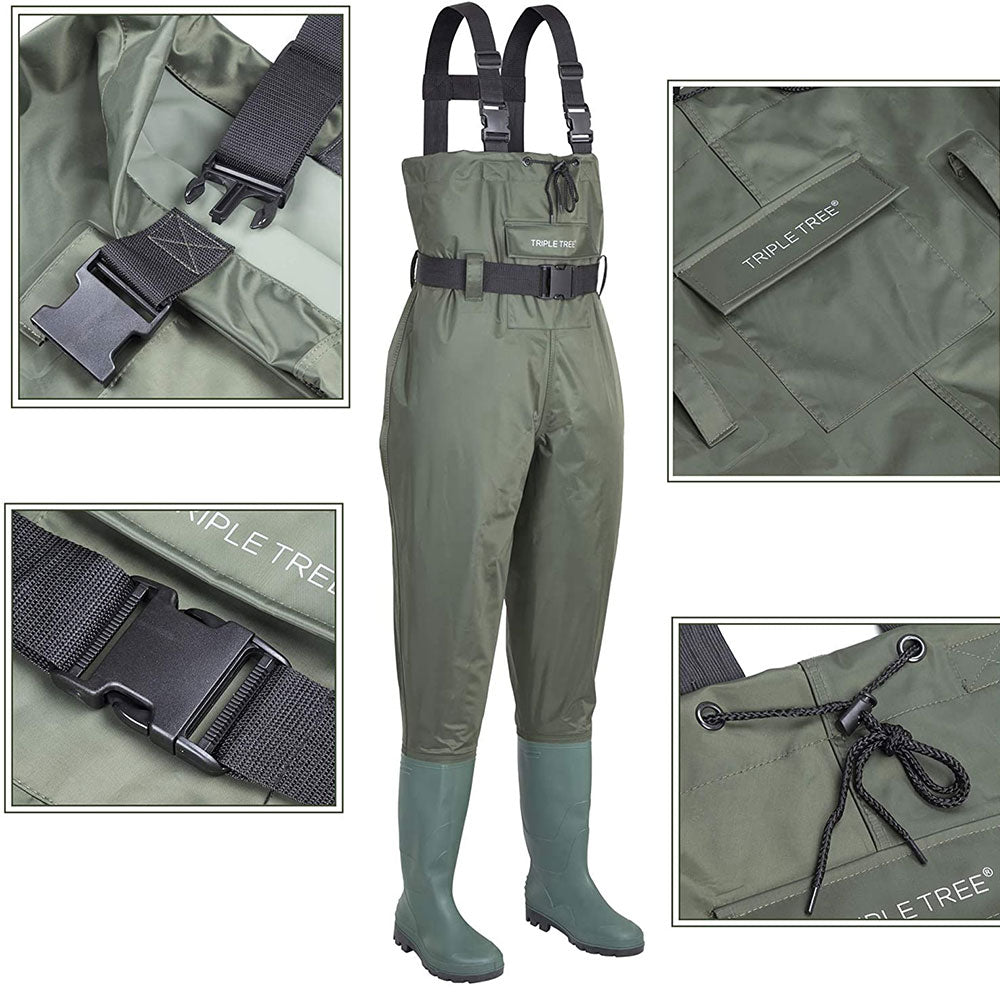 TRIPLETREE Hunting Fishing Chest Waders With Boots and Wading Belt