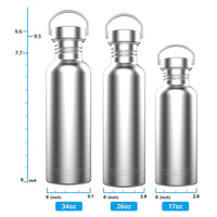 TRIPLETREE Uninsulated Single Walled Stainless Steel 18/8 (34 Ounces) Sports Water Bottle