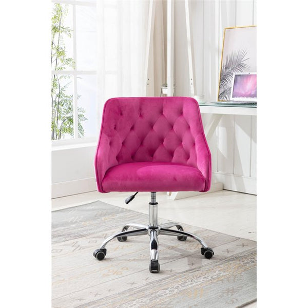 Modern Swivel Home Office Desk Chair, Mid Back Velvet Shell Chair, Red