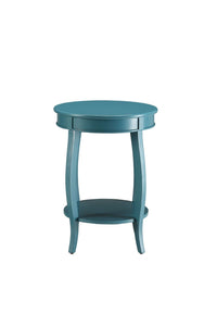 Wooden Round Top Side Table with 1 Bottom Shelf, Pedestal Table End Table Sofa Table Nightstand with Stylized Legs for Living Room, Bedroom and Office, 18"Dia x 24"H, Teal