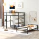 Black Metal Bunk Bed with Desk, Twin Over Twin Loft Beds with Shelves, Sturdy Metal Frame with Ladder and Safety Rails for Kids
