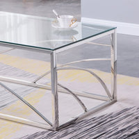 Stainless Steel Rectangular Accent Glass Coffee Table for Living Room- 46.8" Modern Sleek Center Table with Lounge Table with Clear Tempered Glass(Silver)