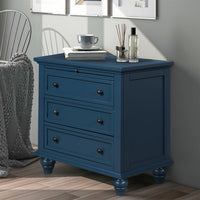 3 Drawer Nightstand Pull Out Tray, Modern Wood End Table with with Storage for Bedroom, Living Room, Blue