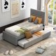 Upholstered Twin Size Linen Platform Bed with Headboard and Pull out Trundle, Bedroom Bedframe with Solid Wood Slats & Center Legs,For Kids Teens Adults,No Box Spring Required