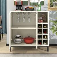 34" Modern Wood Buffet Sideboard,Coffee Bar Cabinet with with 2 Door and 9 Wine Racks, Kitchen Console Table Home Wine Cabinet for Liquor, Open Storage Shelves