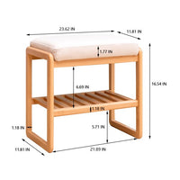Shoe Bench, Solid Wood Shoe Rack Beech Storage Rack Organizer with High Rebound Sponge Cushion, Wooden Shoe Rack Small Desk for Entryway, 23.62''L*11.82''W*16.54''H, Natural