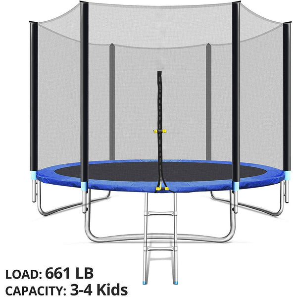 10FT Trampoline for Kids/Adult with Safe Enclosure Net, 661LBS Capacity for 3-4 Kids, Outdoor Fitness Trampoline with Waterproof Jump Mat and Ladder for Outdoor Garden Backyard Park Kindergarten