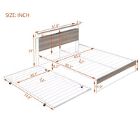 Metal Platform Bed Frame, Queen Size Platform Bed with Trundle, USB Ports and Slat Support, Trundle Bed Frame, No Box Spring Needed, White