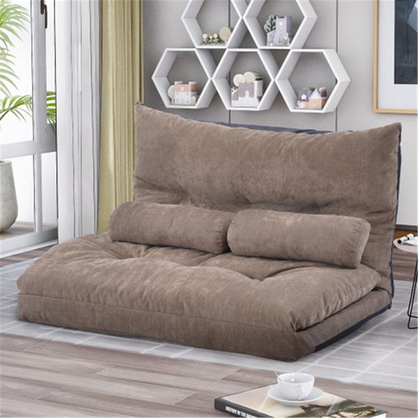 Foldable Floor Sofa with 2 Pillows, 5 Angles Adjustable, Futon Sofa Bed with Metal Frame and Ergonomic Curved Backrest