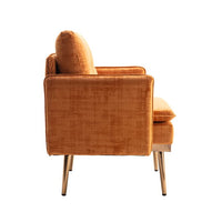Modern Velvet Accent Chair, Upholstered Tufted Armchair Side Chair with Gold Metal Legs for Living Room Bedroom, Orange