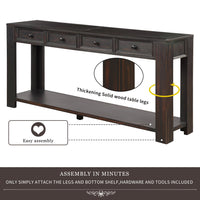 Console Table for Entryway with Storage Drawers and Shelf, Long Narrow Rustic Modern Sofa Table Sideboard for Indoor Outdoor Living Room Hallway Kitchen Buffet, Black 64x15x30inch