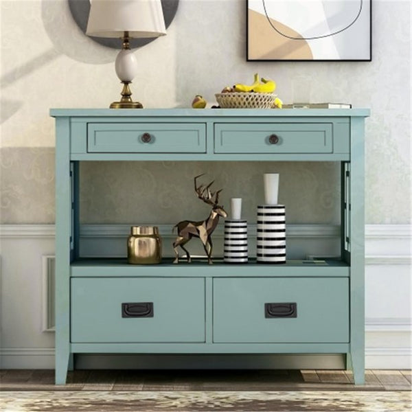 Farmhouse Style Table, Wood Console Table with Drawers and Storage Shelf for Entryway, Living Room and Bedroom, Green