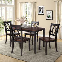Rustic Dining Table Chair Set of 5, Farmhouse Wood Rectangular Table and 4 Upholstered High Back Chairs, Modern Kitchen Dining Set with Soft Seat Cushion and Solid Legs, Black