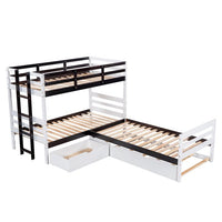 L-Shaped Bunk Bed and Platform Bed with Trundle and Drawer, Twin Size Triple Bunk Beds for Kids Boys Girls Teens, White