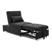 Single Folding Sofa Bed with Pulled Out Ottoman, Recliner Chair with 1 Pillow and Side Pocket for Livng Room, Bedroom, Black