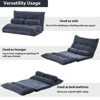 Sofa Bed Adjustable Folding Futon Sofa Video Gaming Sofa Lounge Sofa with Two Pillows, Convertible Upholstered Memory Foam Padded Cushion Sofa Bed, Bluish Gray