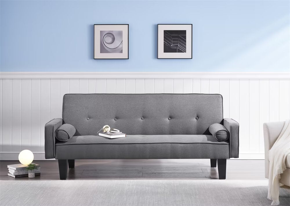 71.6inch Convertible Sleeper Sofa, Cotton Fabric Futon Sofa Bed with Adjustable Backrest, Modern Upholstered Reclining Couch for Living Room Bedroom, 600LBS Weight Capacity, Dark Gray