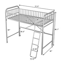 Twin Size Metal Loft Bed, Heavy-Duty Slatted Loft Bed Frame with Integrated Ladders, Space-Saving Bed Frame with Safety Full-Length Guardrails for Kids Teens Adults, No Box Spring Needed, Silver