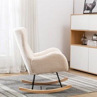 Nursery Rocking Chair for Baby Toddler Kids, Modern Teddy Fabric Upholstered Recliner Chair Rocker Chair with High Backrest & Armrest, Accent Chair Lounge Armchair for Living Room Bedroom, Beige