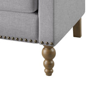 Accent Chair Classic Linen Armchair with Bronze Nailhead Trim Wooden Legs and Button-Dotting Backrest Single Sofa Couch for Living Room, Bedroom, Balcony, Gray