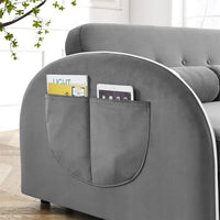 Pull Out Sleep Sofa Bed, Modern Loveseats Sofa Couch with 2 Side Pockets & 2 Lumbar Pillows, 55.5"W Velvet Upholstered 2-Seat Sofa Couch with Adjustable Backrest for Apartment Living Room, Grey