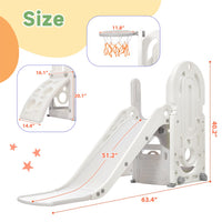 4 in 1 Toddler Slide and Swing Set, Kids Playground Climber Slide Playset with Basketball Hoop and Bus Steering Play Freestanding Combination, Indoor & Outdoor Toys for Kids Teens Boys Girls, Gray