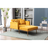 INCLAKE Velvet 2 in 1 Chaise Lounge Chair Indoor, Modern Single Sofa Bed, Recliner Chair with 3 Adjustable Angles,Convertible Sleeper Chair with Thick Padded for Living Room Bedroom,Office,Mango Color