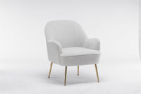 TRIPLE TREE Modern Soft Teddy Fabric Ivory Ergonomics Accent Chair, Comfy Fluffy Armchair, Vanity Chair with Gold Legs and Adjustable Legs for Indoor Home Living Room Bedroom, White