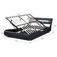 Upholstered Platform Bed with LED Headboard, Full Size Low Profile Platform Bed with Under Bed Storage Space and 20 Color LED Lights for Adults