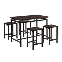 5 Piece Dining Table Set, Counter Height Dining Table Set for 4, Modern Style Wood and Metal Bar Pub Table with 4 Backless Bar stools for Home Kitchen Pub Living Room Small Space, Espresso