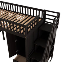 Twin Size Loft Bed, Wooden Loft Bed Frame with Bookshelf and Drawers for Kids Teens, Multifunctional Storage Bed Frame with Built-in Desk and Wardrobe for Bedroom Dorm, Space-Saving Design, Espresso