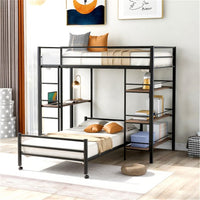 Black Metal Bunk Bed with Desk, Twin Over Twin Loft Beds with Shelves, Sturdy Metal Frame with Ladder and Safety Rails for Kids