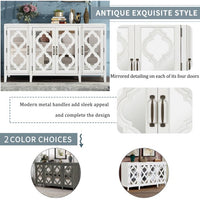 Accent Storage Cabinet, Modern Mirrored Console Table with 4 Cabinets and 3 Adjustable Shelves Buffet Sideboard Storage Cabinet for Entryway Kitchen Dining Room, Easy Assembly, White