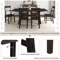 Dining Table Set Extendable Table with 18” Leaf and 6 Chairs, 7 Piece Wood Rectangular Dining Room Set, Retro Industrial Style Kitchen Dining Table Set for 6~8 People (Espresso)