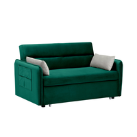 Modern Convertible Sleeper Sofa Couch with Pull Out Bed and Adjustable Backrest, Velvet Loveseat Sofa Bed with 2 Pillows and 2 Arm Pockets for Living Room Bedroom Apartment, Green