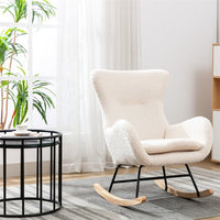 Nursery Rocking Chair for Baby Toddler Kids, Modern Teddy Fabric Upholstered Recliner Chair Rocker Chair with High Backrest & Armrest, Accent Chair Lounge Armchair for Living Room Bedroom, Beige