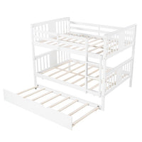 Full over Full Bunk Bed with Twin Size Trundle and Ladder, Convertible Bunk Bed with Safety High Guardrails for Kids Teens Adults, White