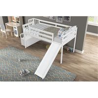 Loft Bed with Slide and Storage, Wood Loft Bed Frame with Stairs, No Box Spring Needed, White