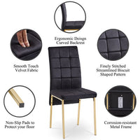 Modern Velvet Dining Chairs, Set Of 4, High Back Accent Chairs, Nordic Side Chairs with Golden Legs, Upholstered Velvet Armless Chair for Dining Room Kitchen Vanity Patio, Black