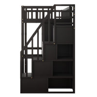 Twin Size Loft Bed, Wooden Loft Bed Frame with Bookshelf and Drawers for Kids Teens, Multifunctional Storage Bed Frame with Built-in Desk and Wardrobe for Bedroom Dorm, Space-Saving Design, Espresso