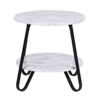 18.1" Small Round Coffee Table, 2-Tier End Table with Storage Bottom Shelf and Smooth Tabletop Surface, Wood Side Table Nightstand with Metal Legs for Living Room Bedroom, White
