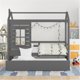 Gray Twin Size House Bed with Twin Size Trundle, House Bed with Window, Space Saving Design, For Kids
