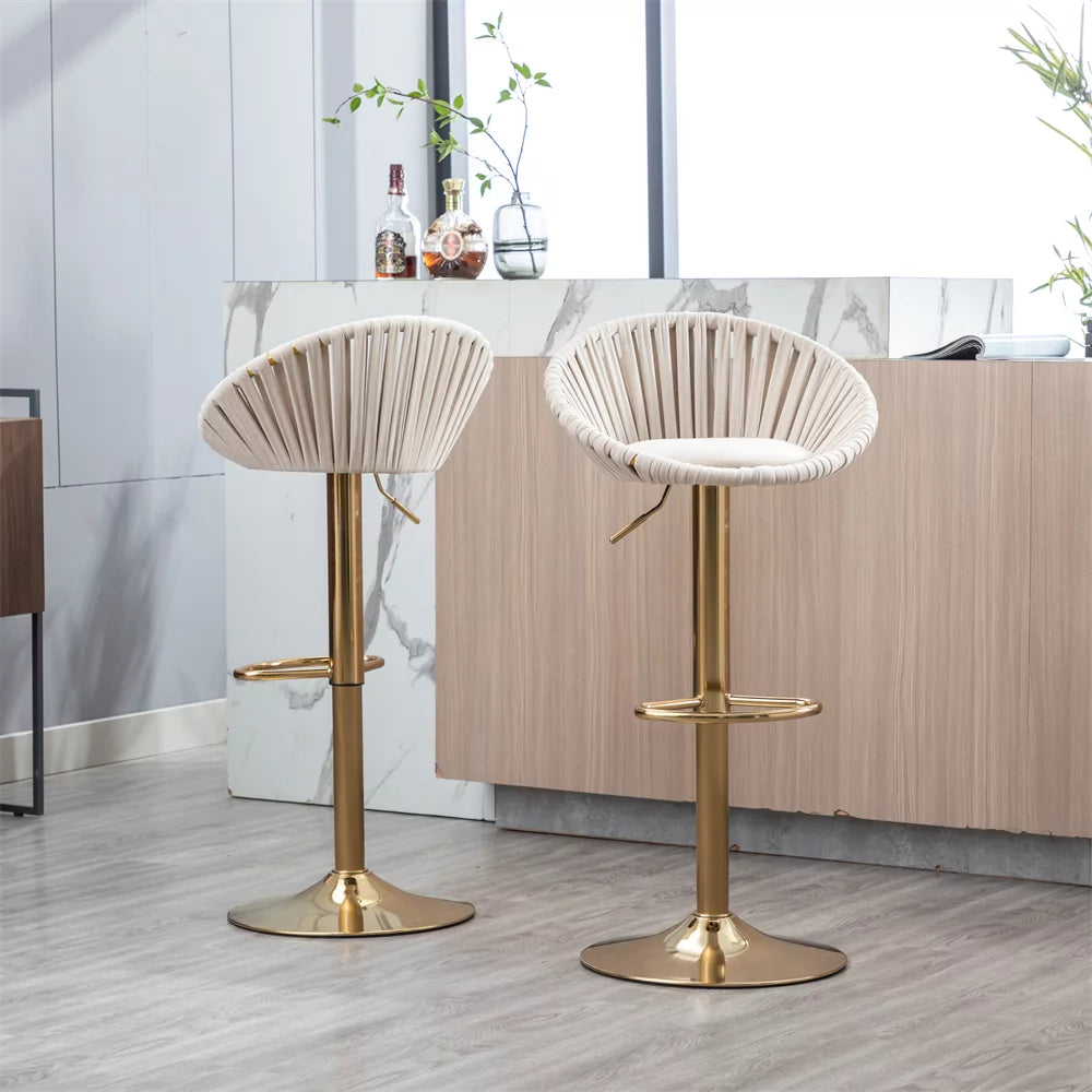 Low Gold Island Stools Swivel Bar Stools Set Of 2, Velvet