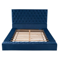 Queen Size Upholstered Platform Bed with Button Tufted Headboard and Footboard, Wood Bed Frame with Storage Space on Sides, Classic Platform Bed for Any Bedroom, No Spring Box Needed, Blue
