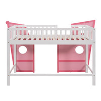 Twin Size Loft Bed with Underbed Storage Space, Boat Shaped Kids Loft Bed with Safety Guardrails and Ladders, Wood Low Loft Bed for Kids Boys Girls, Pink